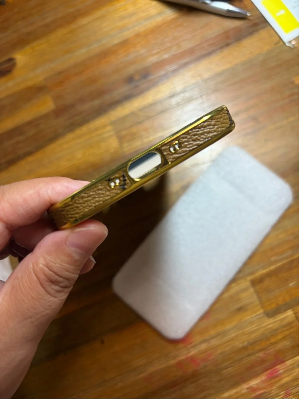 Brown Designer-Style iPhone 17 Air Case with Gold Trim
